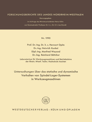 cover image of Untersuchungen über das statische und dynamische Verhalten von Spindel-Lager-Systemen in Werkzeugmaschinen